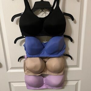 Jockey Black, Blue, Beige (2), and Lavender Bras (lot of 5)